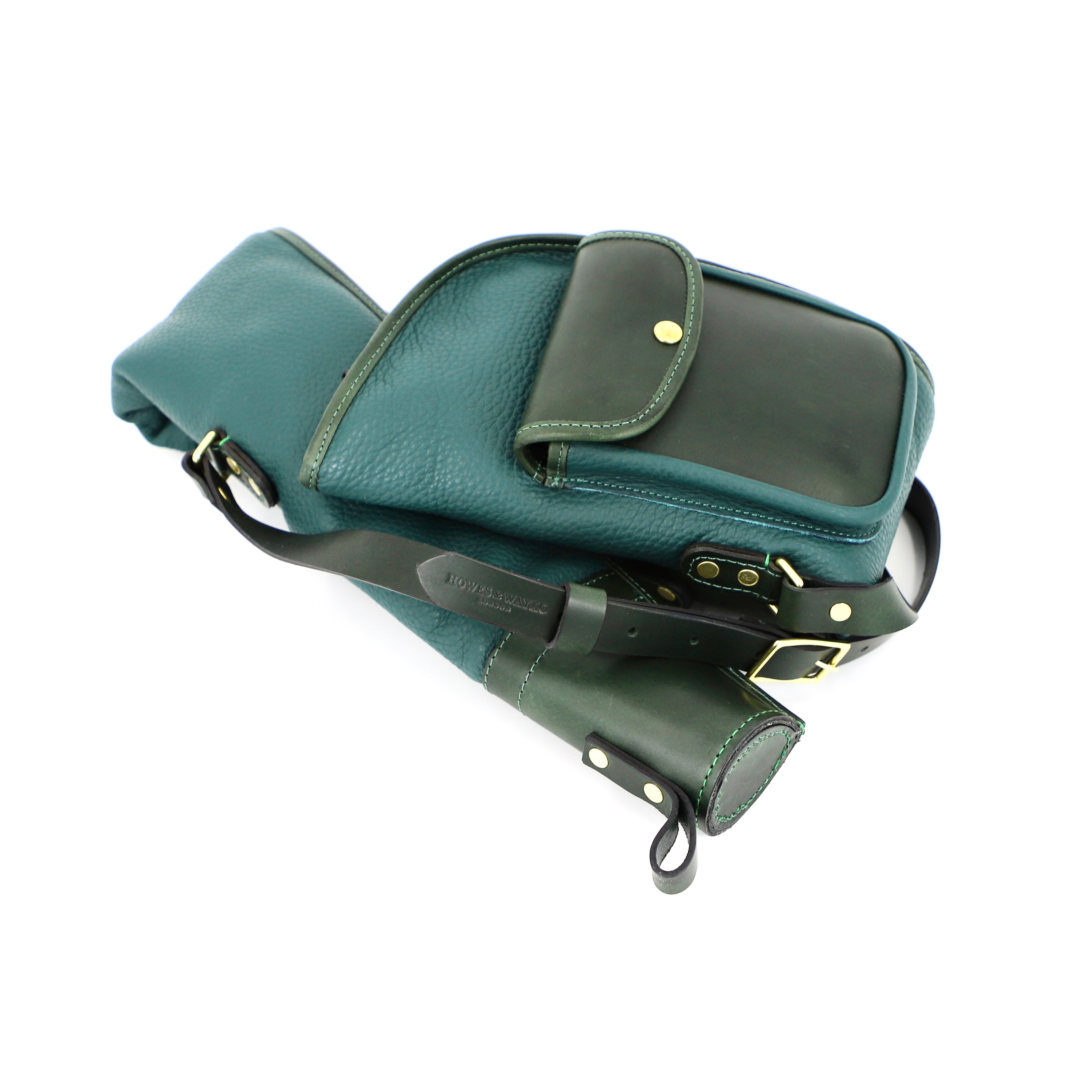 gun slip in pine green with soft and hard leather. paired with leather gun pouch