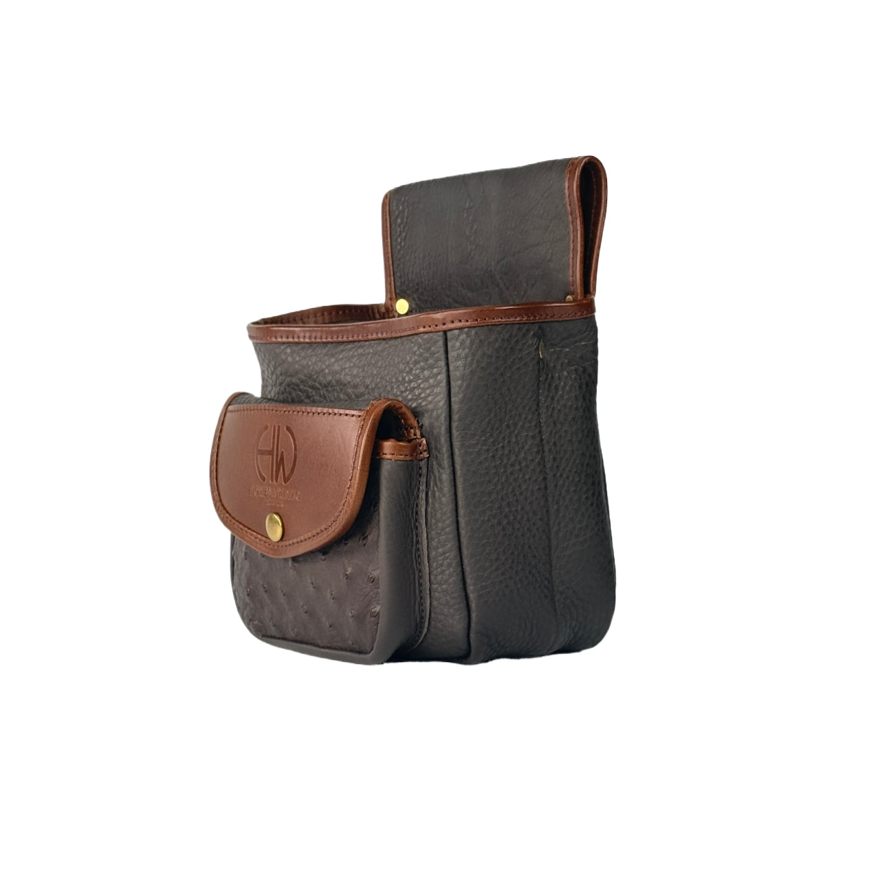 HELLA LEATHER CARTRIDGE POUCH CHOCOLATE BROWN AND OSTRICH