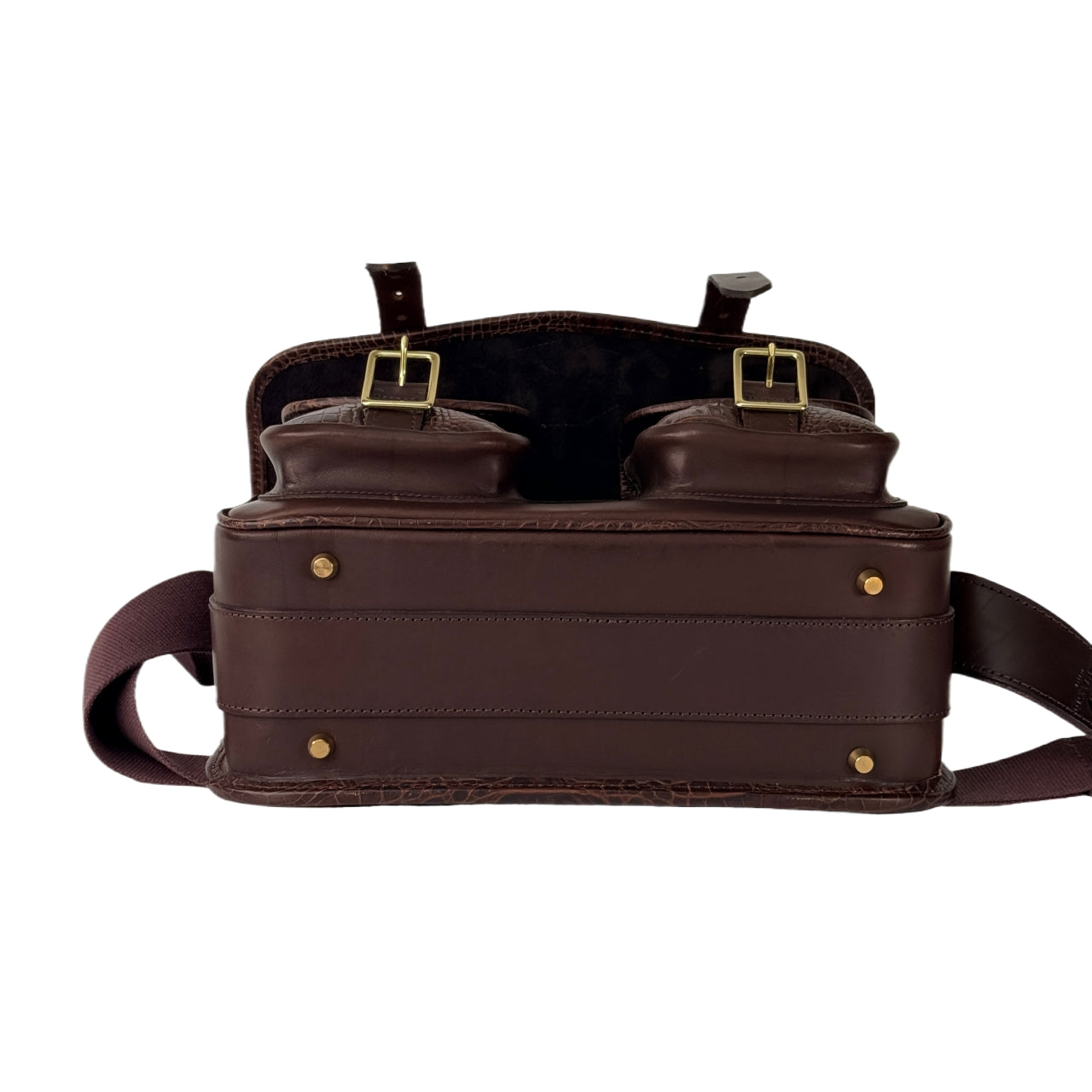 HERA CARTRIDGE BAG CHOCOLATE AND CROCODILE EMBOSSED FLAP