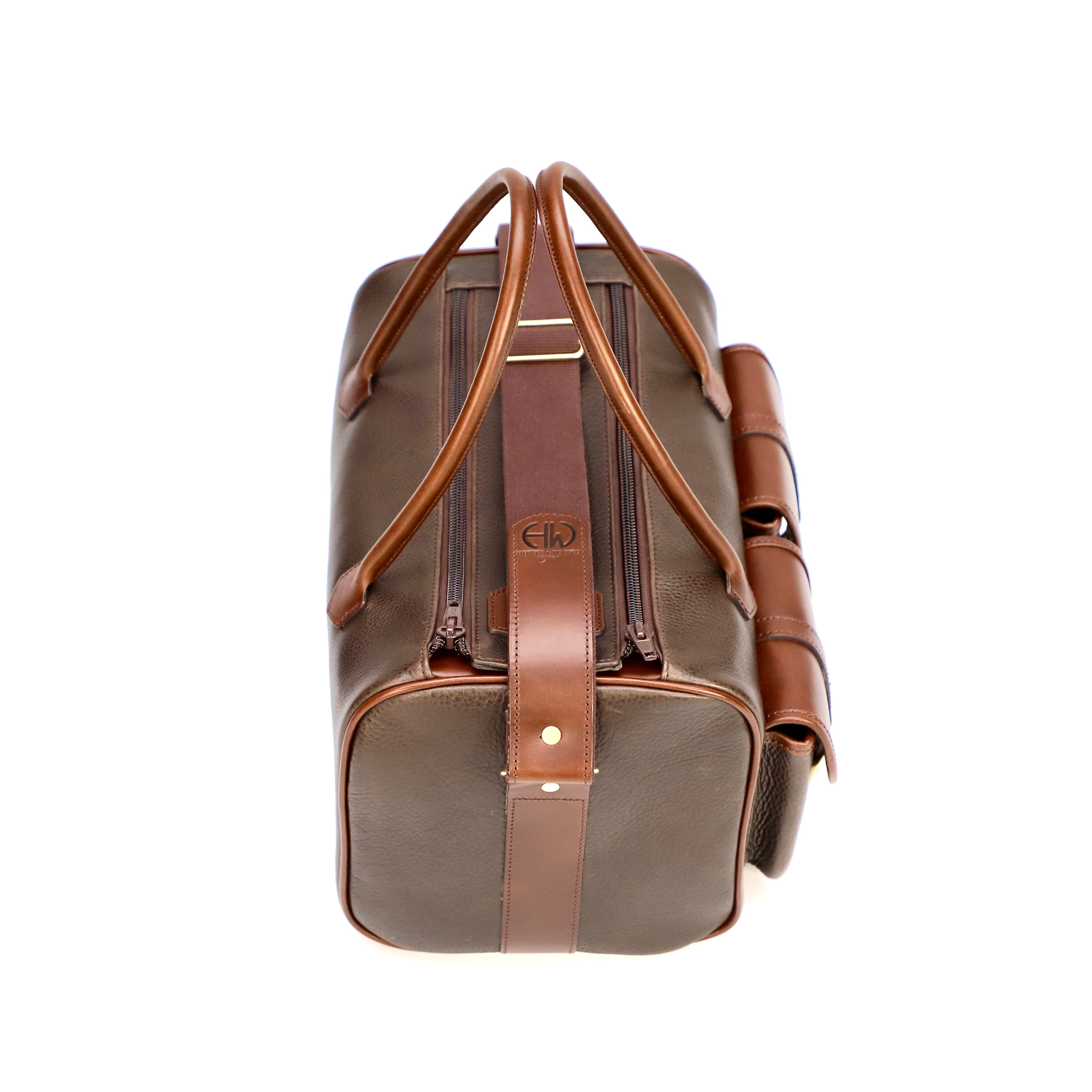 British Made Erin Russet Brown - Shooting Range Bag top and long view 