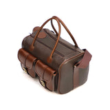 leather cartridge bag top view with bag handles upright