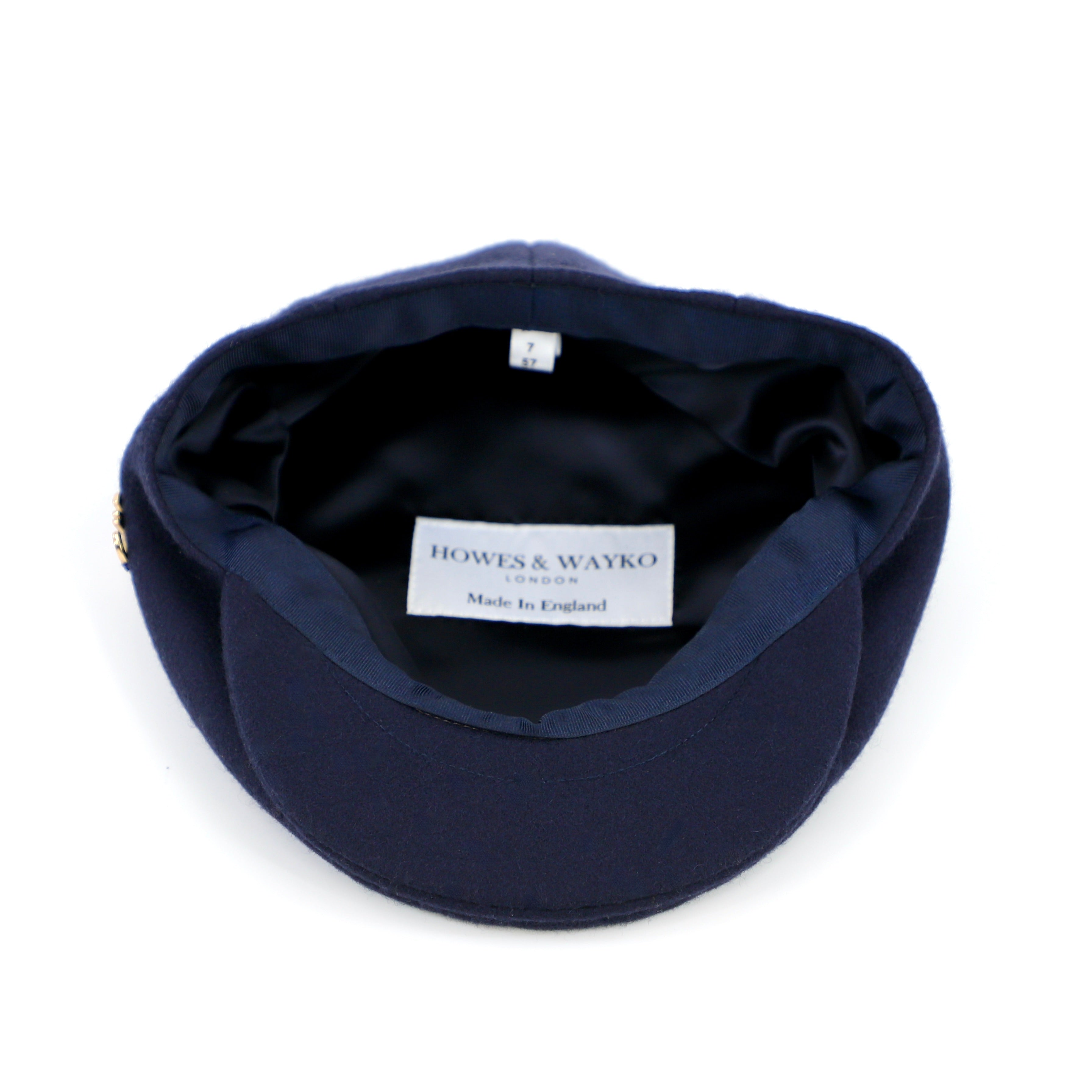 classic navy flat cap inside view