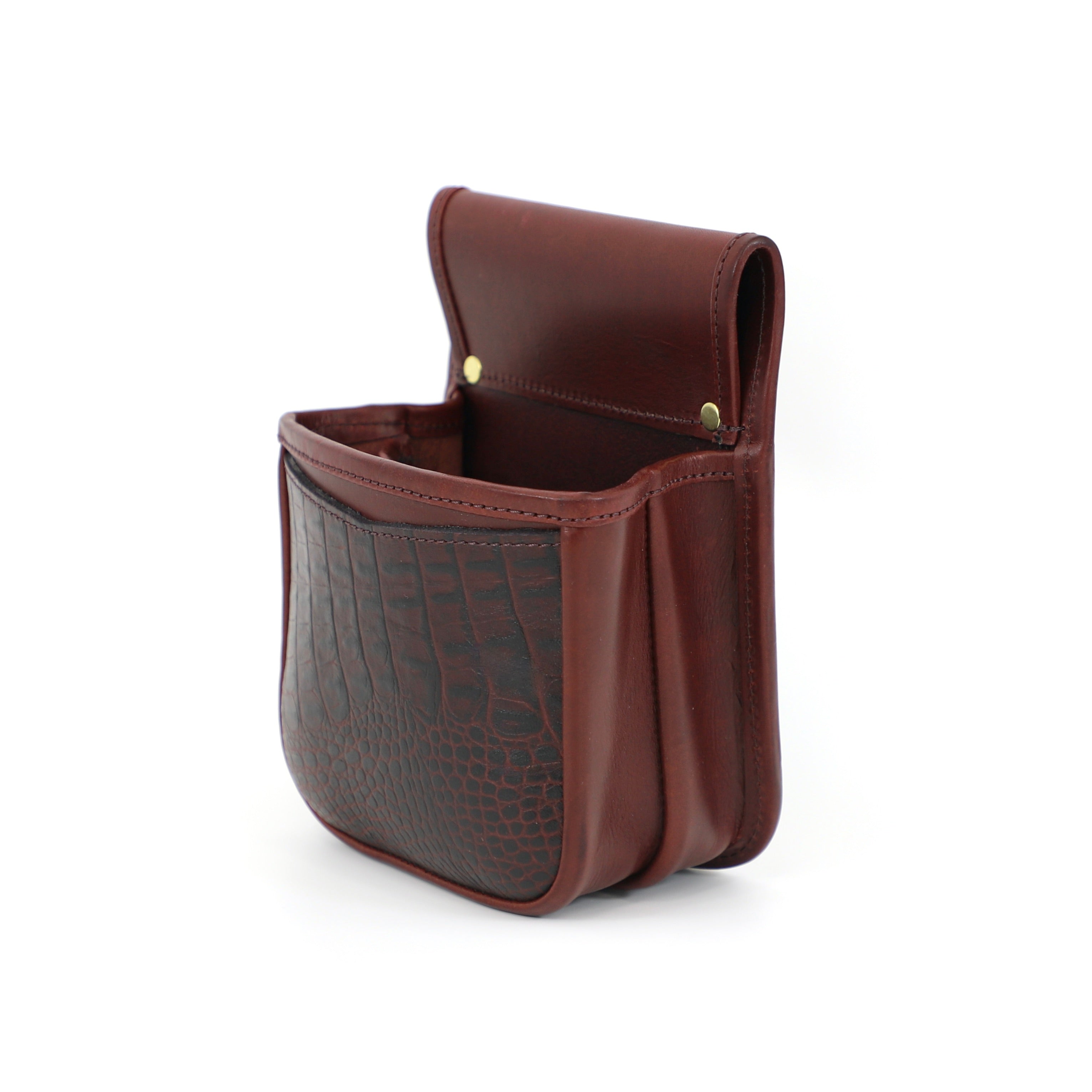 mock-crocodile leather finish burgundy cartridge pouch with open display side view