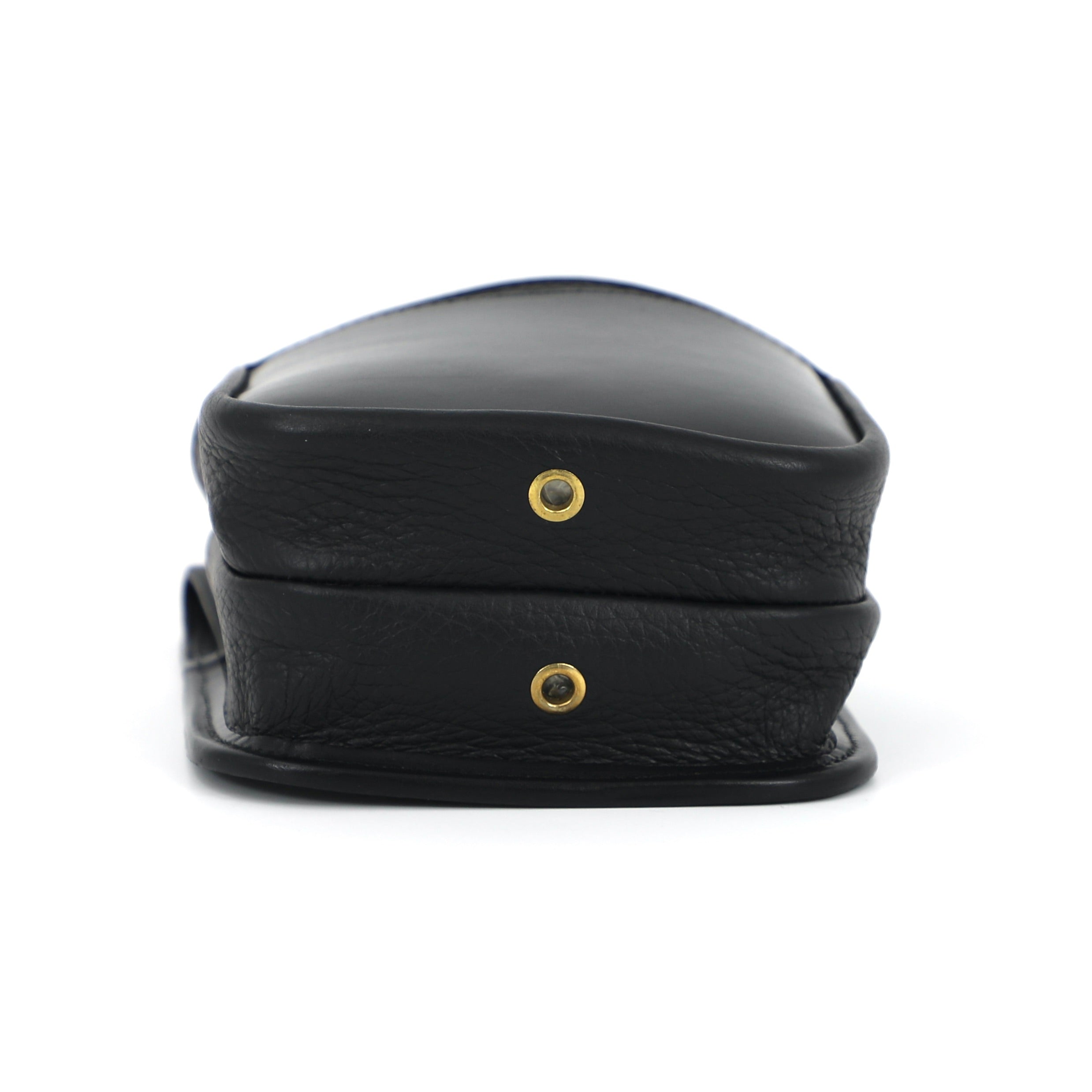brown dark leather cartridge pouch bottom view with brass finishing