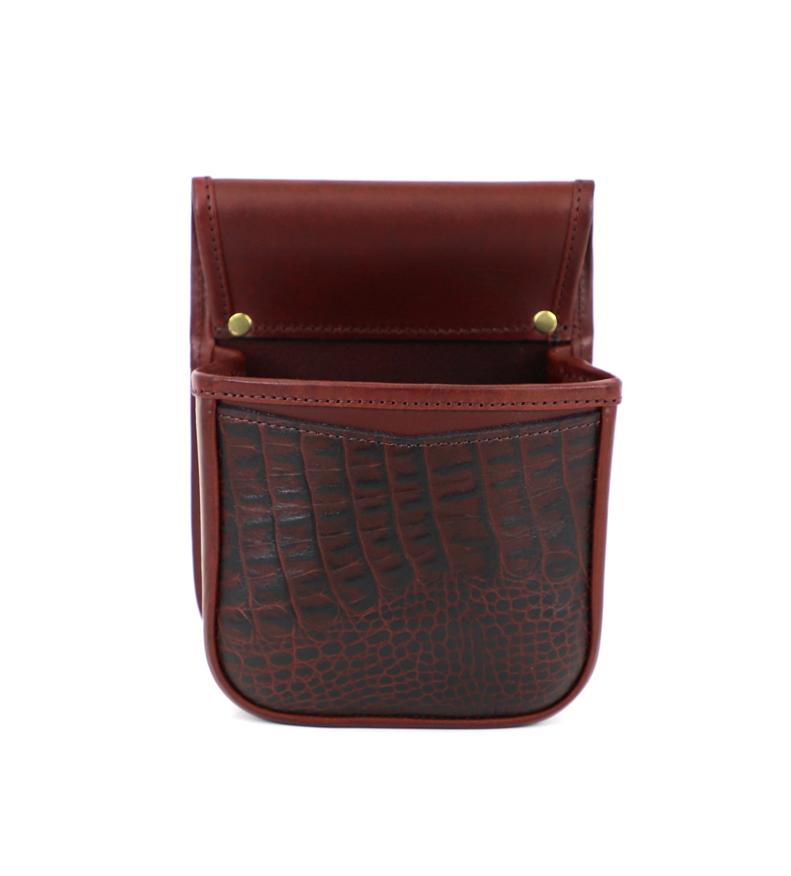 mock-crocodile leather finish burgundy cartridge pouch with open display front view