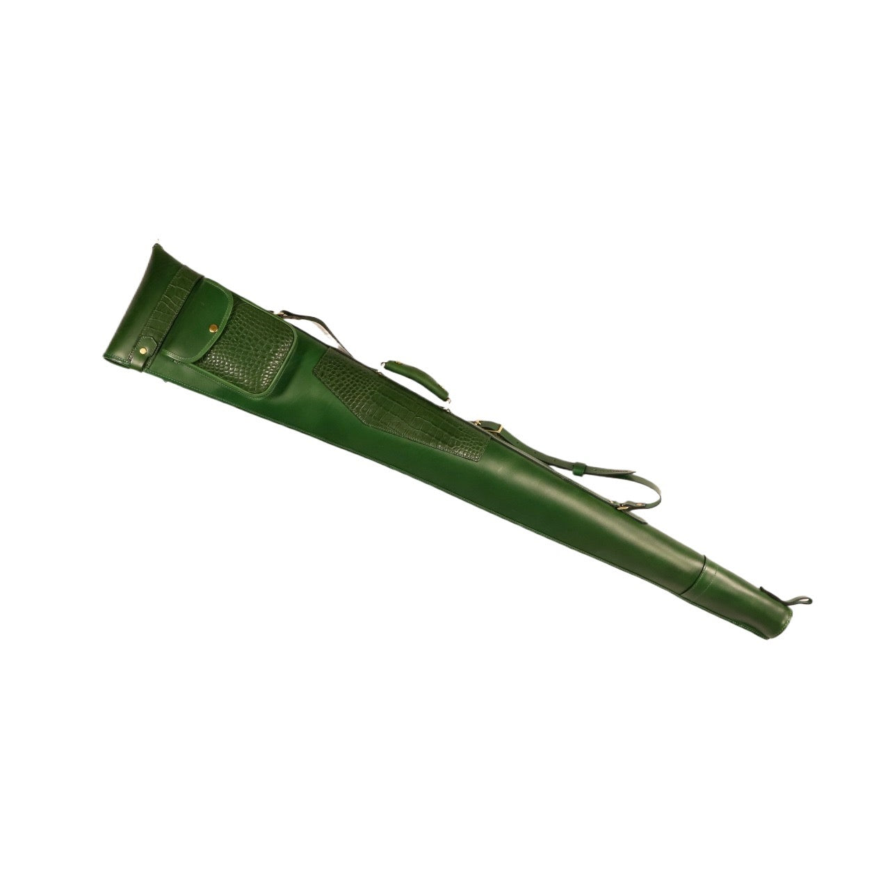 Green leather case  with moc-croc pocket on a white background