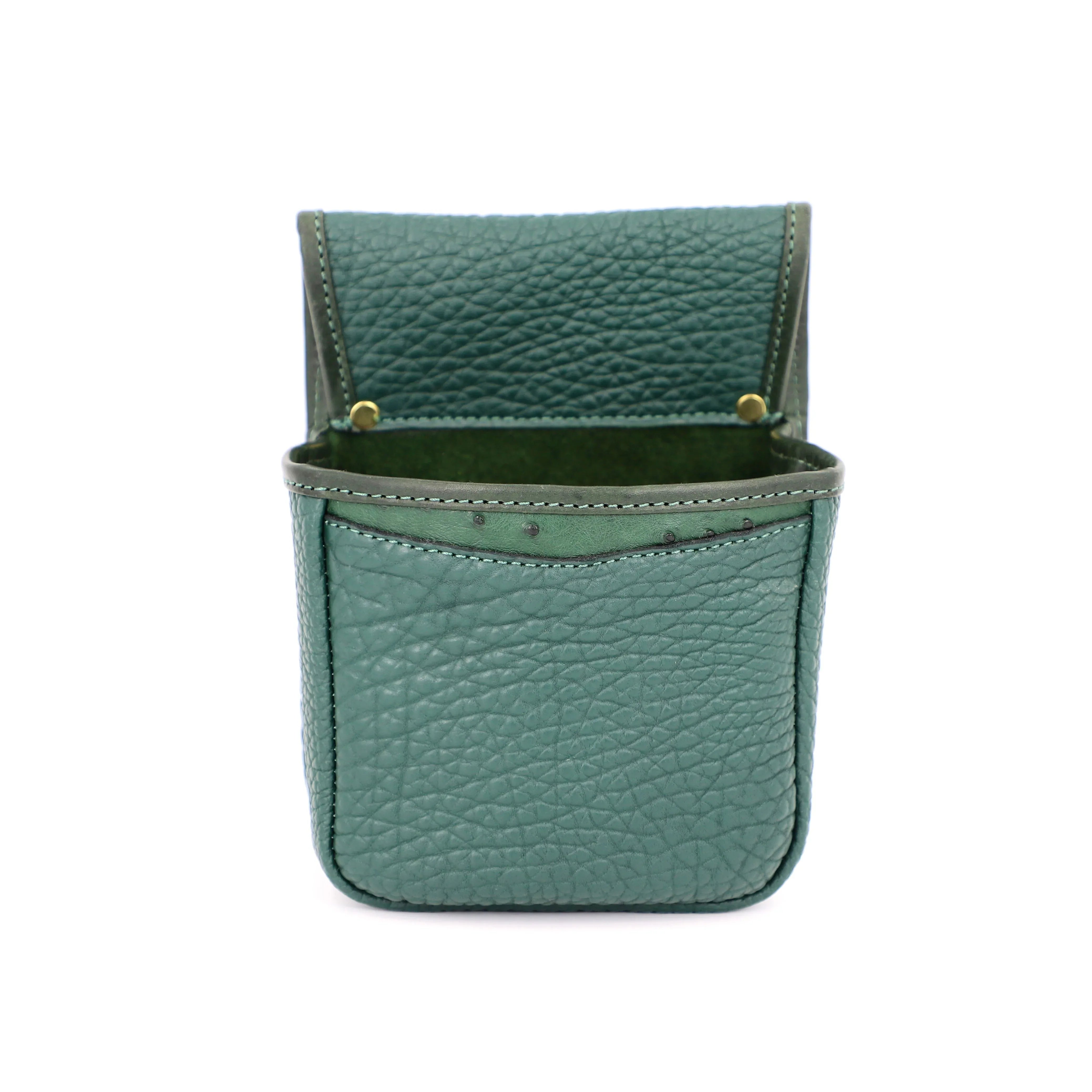 Teal leather pouch on a white background