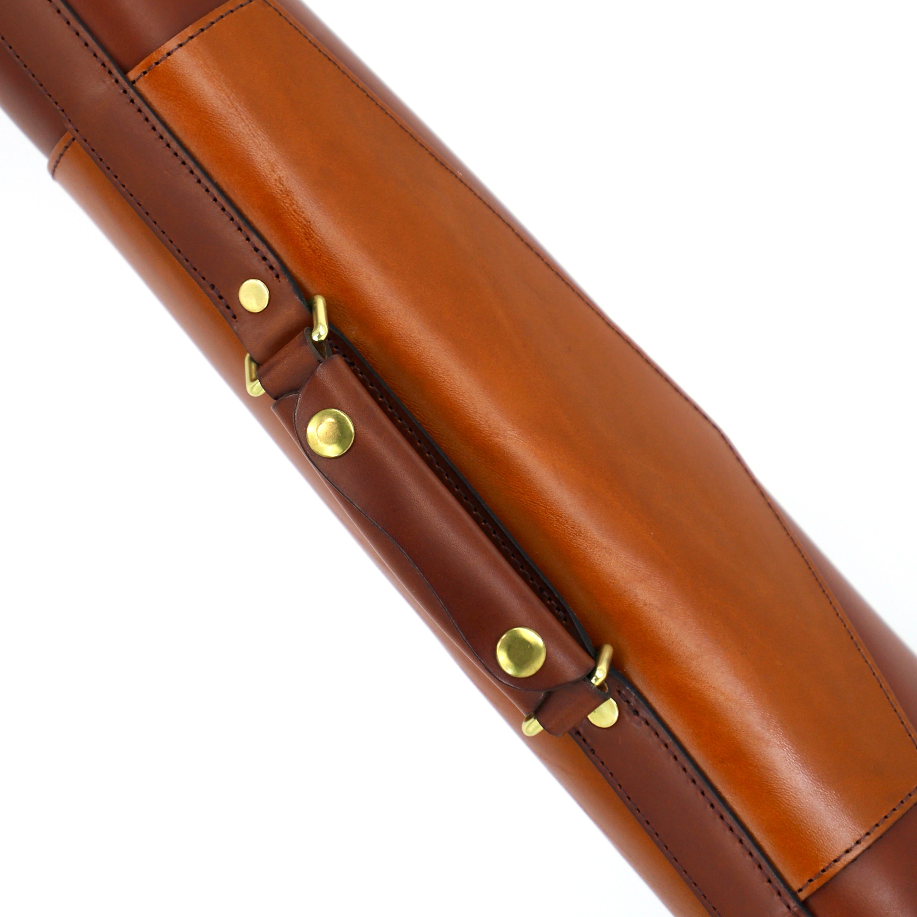 close up of papaya tan leather gunslip handle