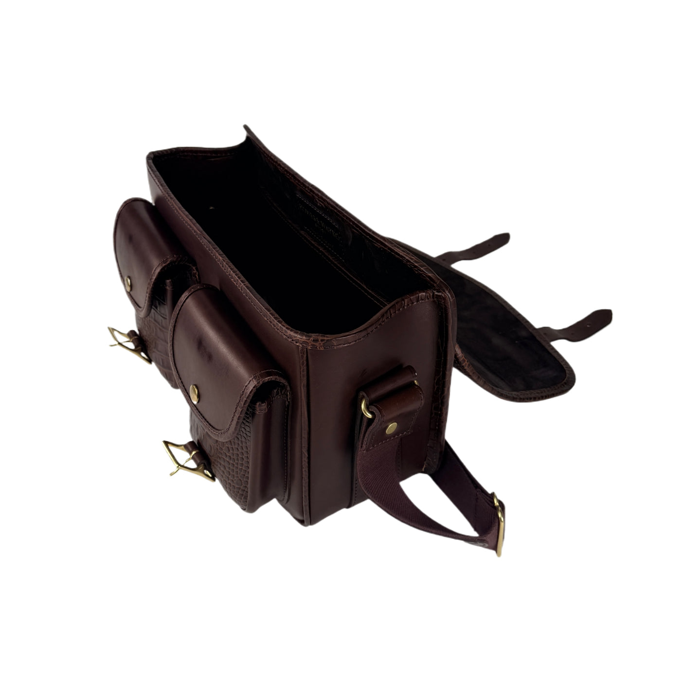 HERA CARTRIDGE BAG CHOCOLATE AND CROCODILE EMBOSSED FLAP