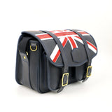 shooting cartridge bag side facing view, bag has union jack flag on flap