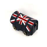 shooting cartridge bag top facing view, bag has union jack flag on flap