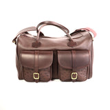 British Made Erin Brown Ostrich - Range Bag main image side view with pouches on show