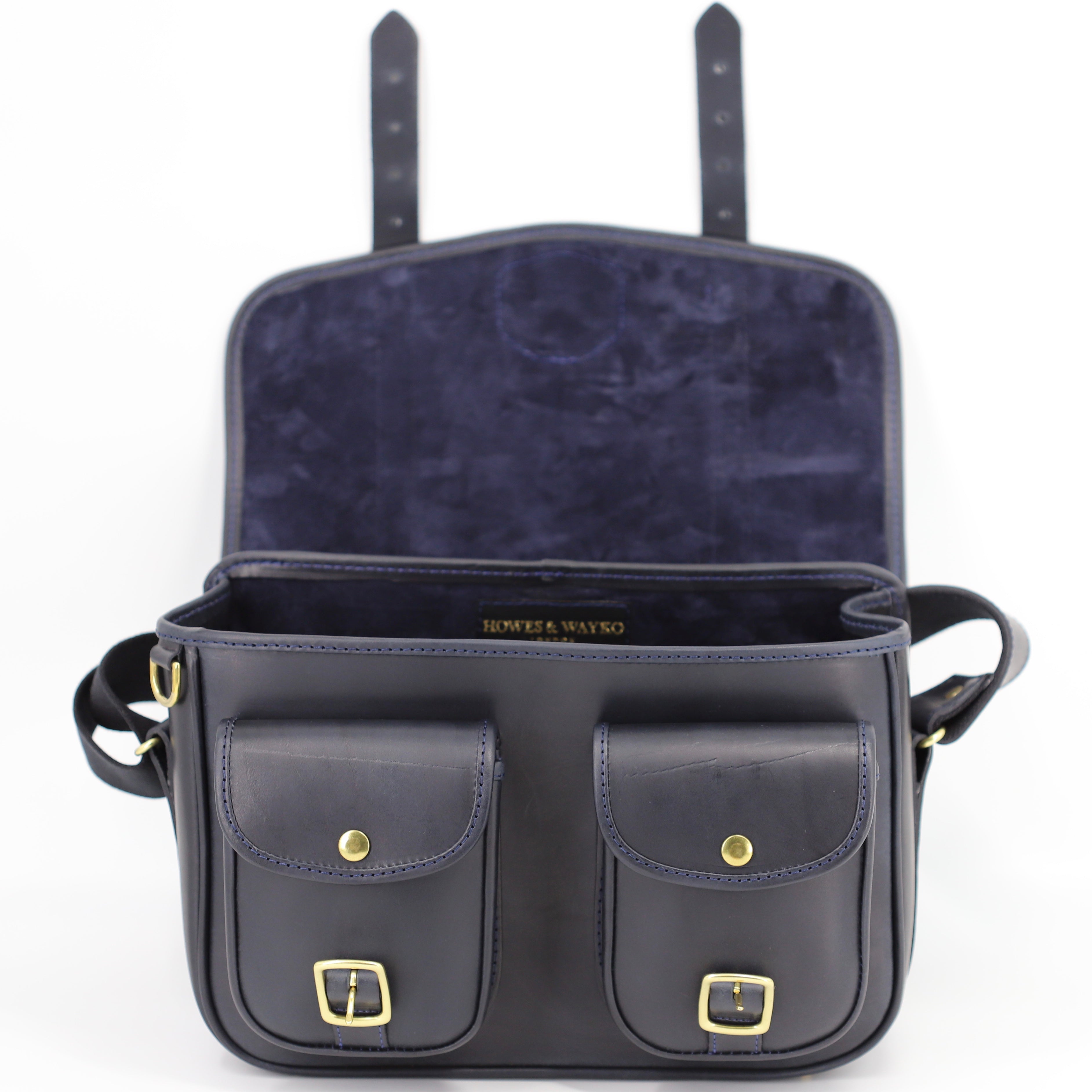 HERA NAVY WITH BLUE SNAKE CARTRIDGE BAG FRONT VIEW OPEN FLAP
