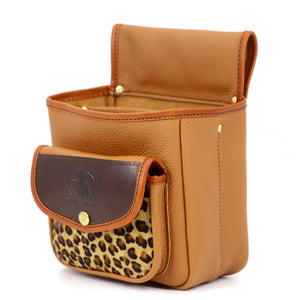 Hella Karly Shotgun Cartridge Pouch - Shooting Accessories with cheetah patch on front, side view