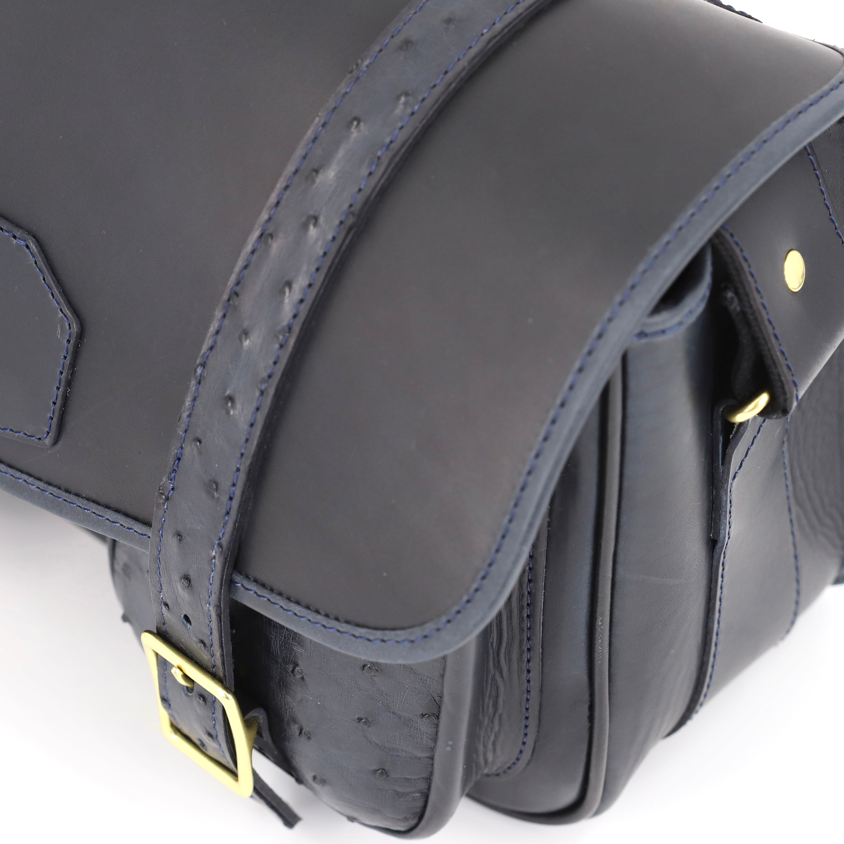British Made Hera Blue & Ostrich - Shooting Cartridge Bag close up top view